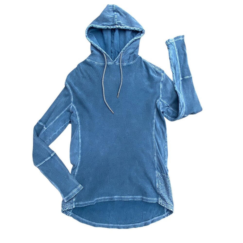 Buckle Black Pieced Thermal Knit Hoodie Blue Mineral Waffle Grunge Distressed-M